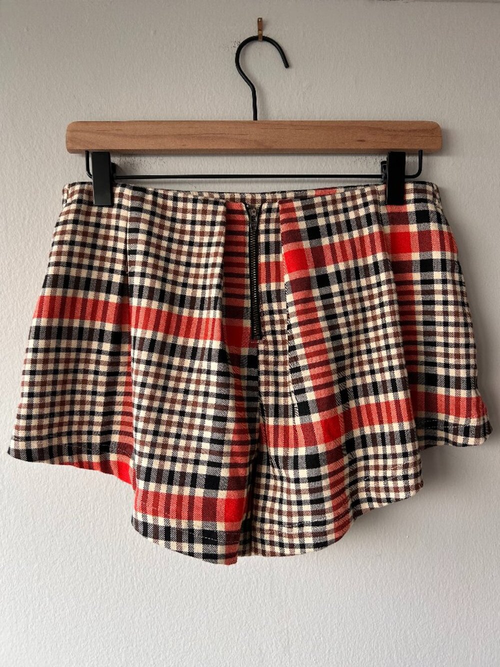 Free People Plaid Checkered High Rise Zip Front Mini Shorts Size 2